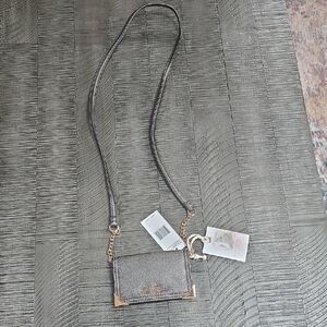 Jessica Simpson Metallic Gray Crossbody Wallet with Gold Accents